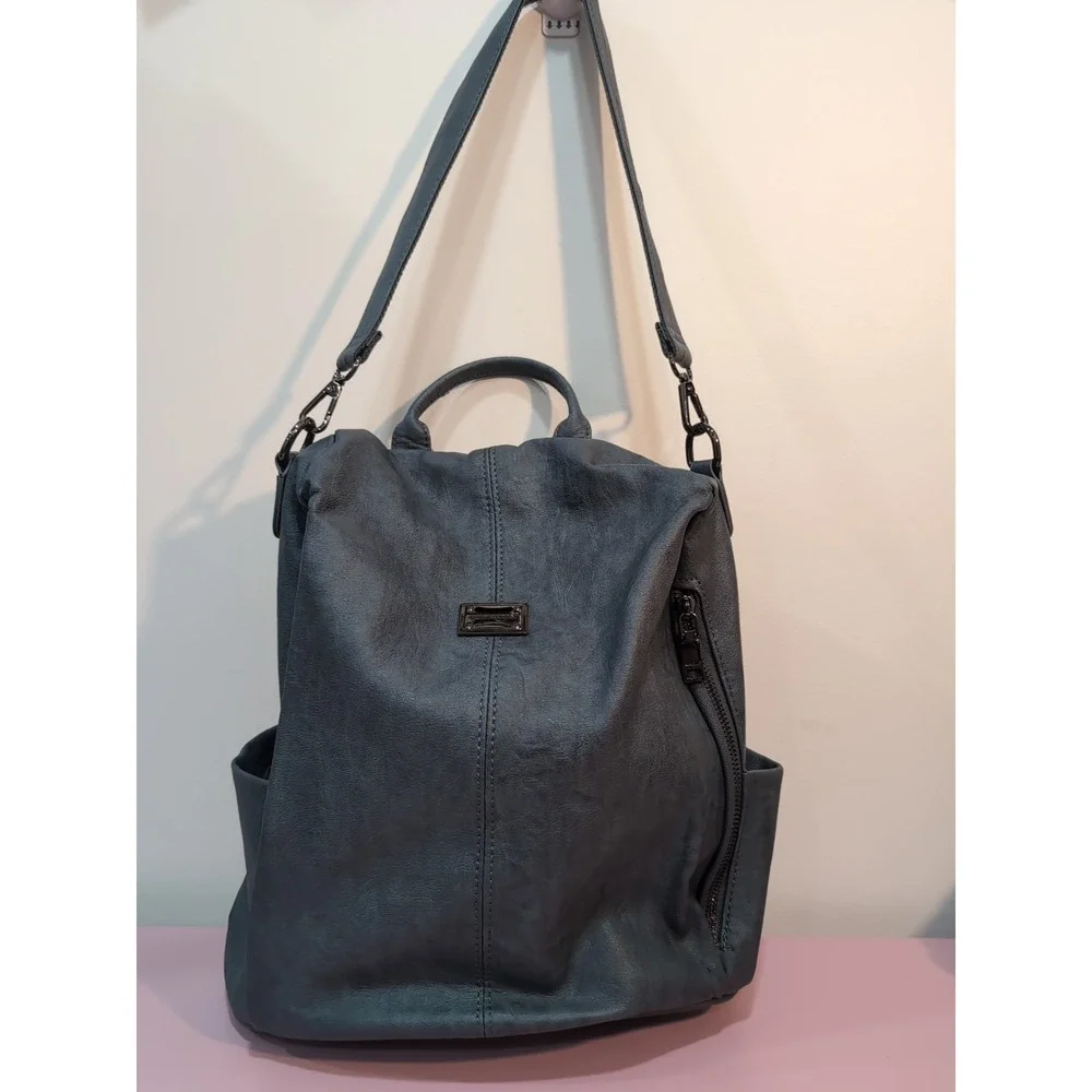 Amelie Galanti Blue Faux Leather Backpack Bag